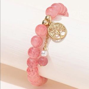 Tree of life charm beaded bracelet pink spring pastel